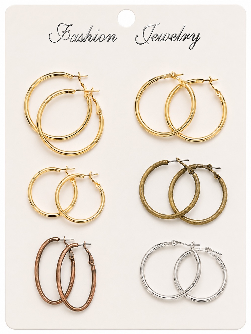 6 pair Mixed Metal Hoop Earrings in Gold, Silver, Bronze, Antique